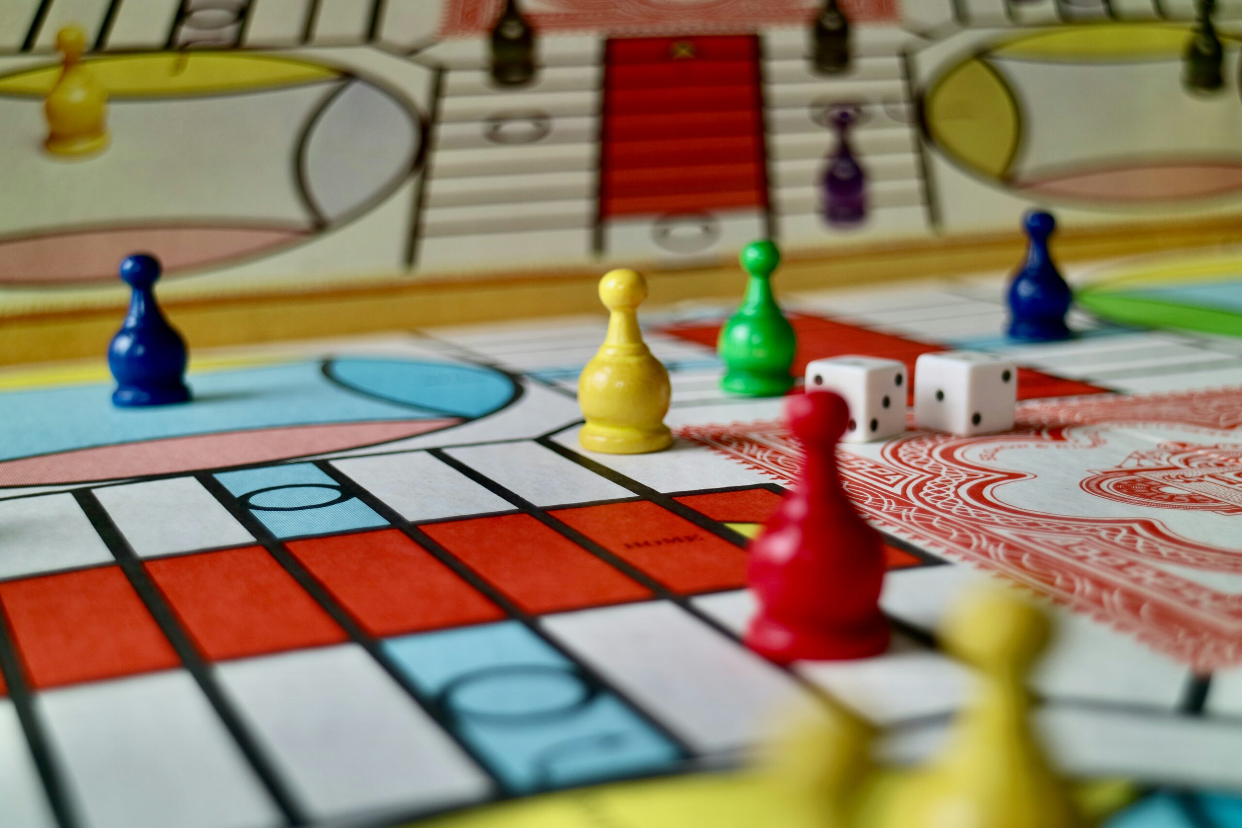 close-up of snakes and ladders board game